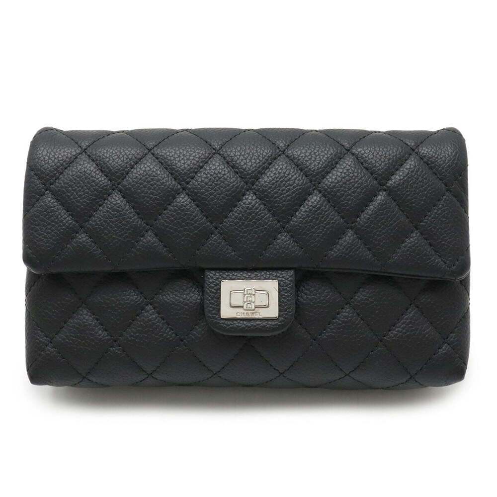 CHANEL Black Caviar Leather Clutch Bag